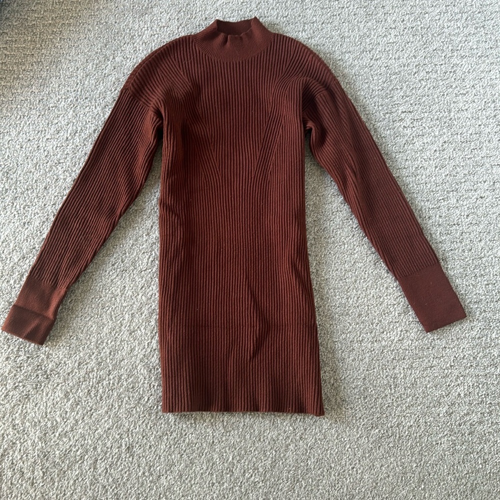 Abercrombie & Fitch Ribbed Long-Sleeve Sweater Dress in Rust